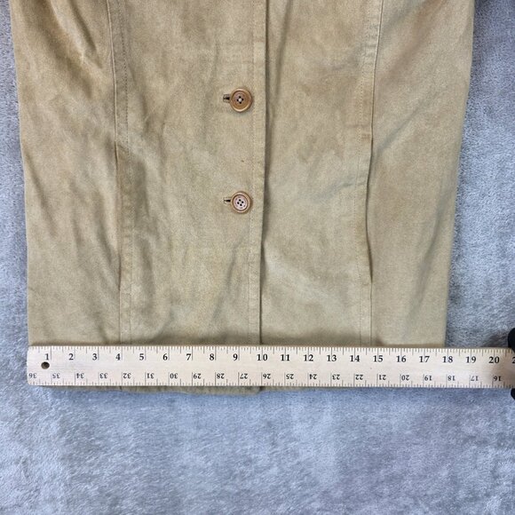 Coach Jacket Womens Medium Beige Suede Leather Button Front Lined Coat Pockets - Picture 9 of 16